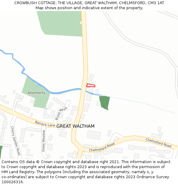 CROWBUSH COTTAGE, THE VILLAGE, GREAT WALTHAM, CHELMSFORD, CM3 1AT: Location map and indicative extent of plot