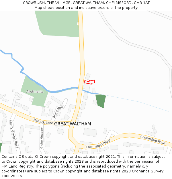 CROWBUSH, THE VILLAGE, GREAT WALTHAM, CHELMSFORD, CM3 1AT: Location map and indicative extent of plot