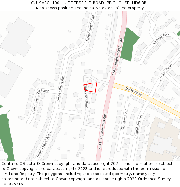 CULSARG, 100, HUDDERSFIELD ROAD, BRIGHOUSE, HD6 3RH: Location map and indicative extent of plot