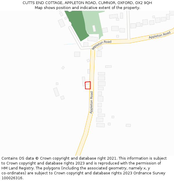 CUTTS END COTTAGE, APPLETON ROAD, CUMNOR, OXFORD, OX2 9QH: Location map and indicative extent of plot