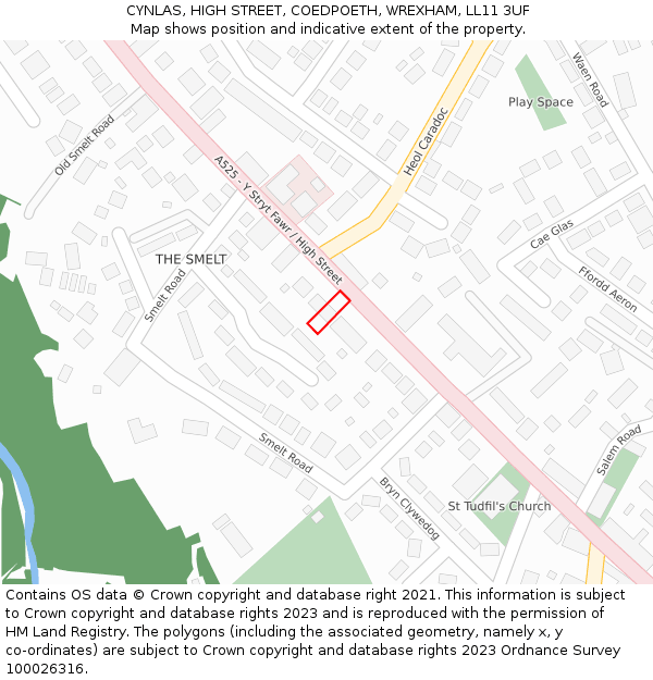 CYNLAS, HIGH STREET, COEDPOETH, WREXHAM, LL11 3UF: Location map and indicative extent of plot