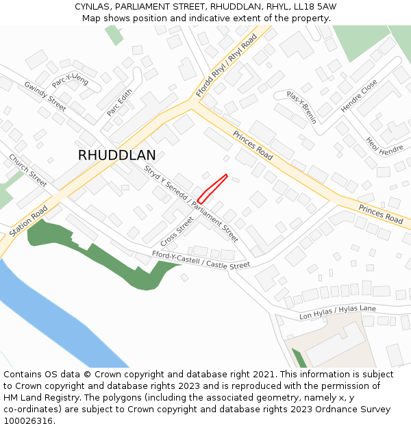 CYNLAS, PARLIAMENT STREET, RHUDDLAN, RHYL, LL18 5AW: Location map and indicative extent of plot