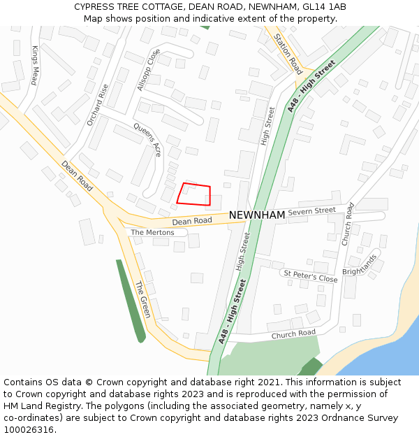 CYPRESS TREE COTTAGE, DEAN ROAD, NEWNHAM, GL14 1AB: Location map and indicative extent of plot