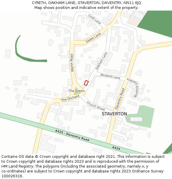 CYRETH, OAKHAM LANE, STAVERTON, DAVENTRY, NN11 6JQ: Location map and indicative extent of plot