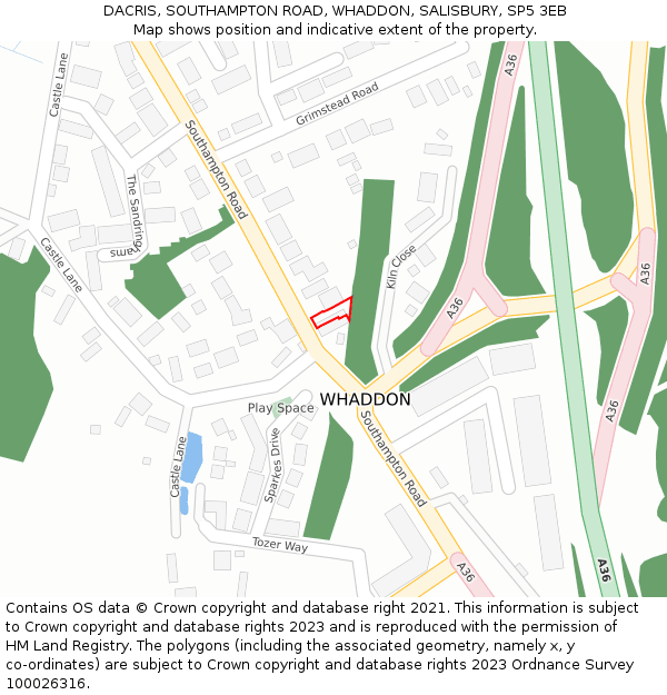 DACRIS, SOUTHAMPTON ROAD, WHADDON, SALISBURY, SP5 3EB: Location map and indicative extent of plot