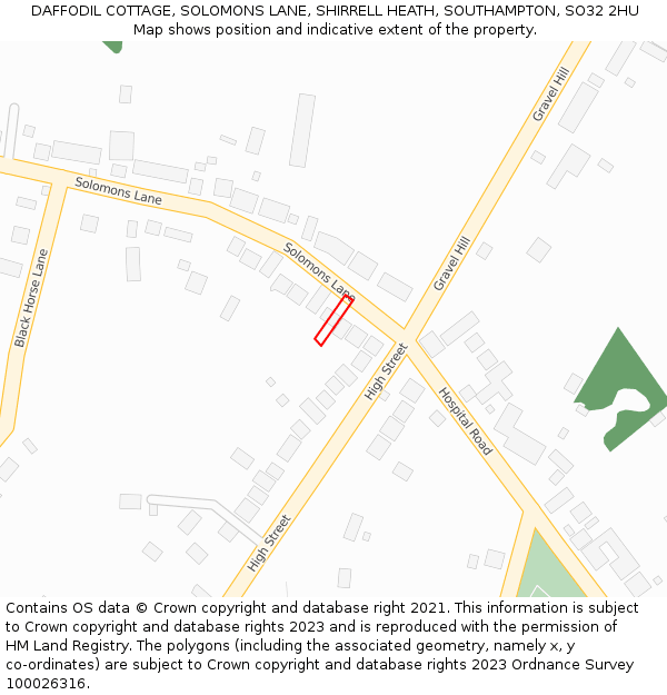 DAFFODIL COTTAGE, SOLOMONS LANE, SHIRRELL HEATH, SOUTHAMPTON, SO32 2HU: Location map and indicative extent of plot