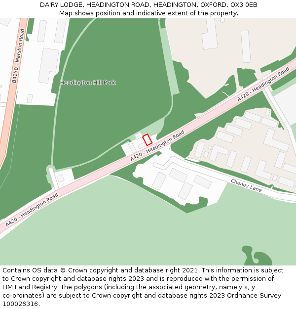 DAIRY LODGE, HEADINGTON ROAD, HEADINGTON, OXFORD, OX3 0EB: Location map and indicative extent of plot