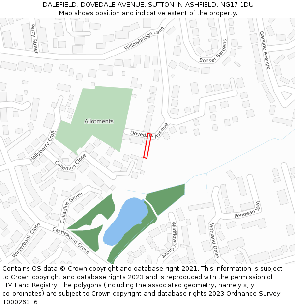 DALEFIELD, DOVEDALE AVENUE, SUTTON-IN-ASHFIELD, NG17 1DU: Location map and indicative extent of plot