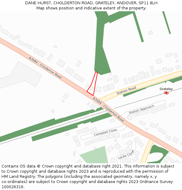 DANE HURST, CHOLDERTON ROAD, GRATELEY, ANDOVER, SP11 8LH: Location map and indicative extent of plot