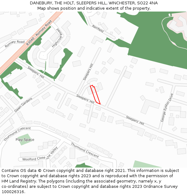 DANEBURY, THE HOLT, SLEEPERS HILL, WINCHESTER, SO22 4NA: Location map and indicative extent of plot