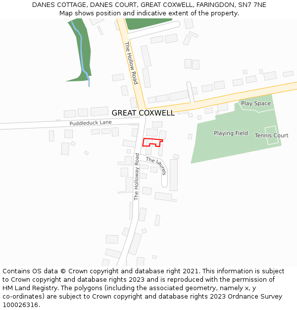 DANES COTTAGE, DANES COURT, GREAT COXWELL, FARINGDON, SN7 7NE: Location map and indicative extent of plot