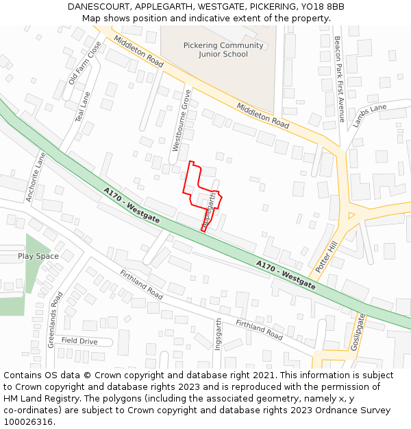 DANESCOURT, APPLEGARTH, WESTGATE, PICKERING, YO18 8BB: Location map and indicative extent of plot