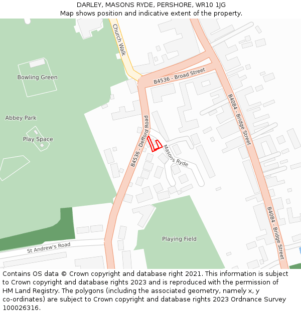 DARLEY, MASONS RYDE, PERSHORE, WR10 1JG: Location map and indicative extent of plot