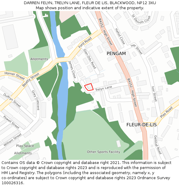 DARREN FELYN, TRELYN LANE, FLEUR DE LIS, BLACKWOOD, NP12 3XU: Location map and indicative extent of plot