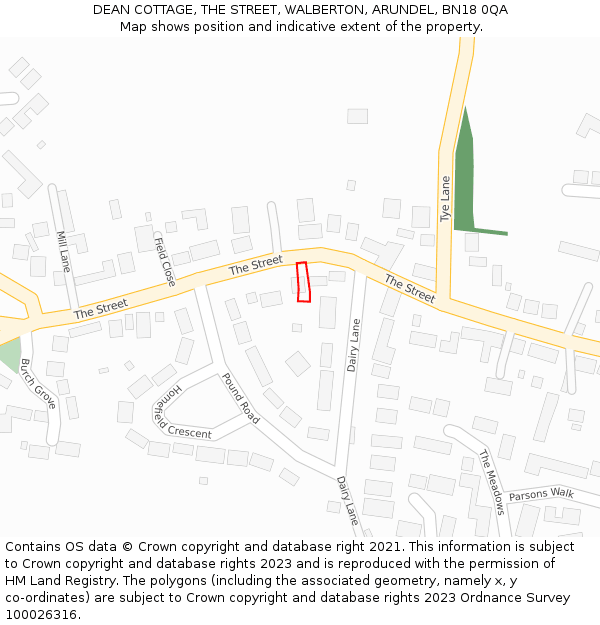 DEAN COTTAGE, THE STREET, WALBERTON, ARUNDEL, BN18 0QA: Location map and indicative extent of plot