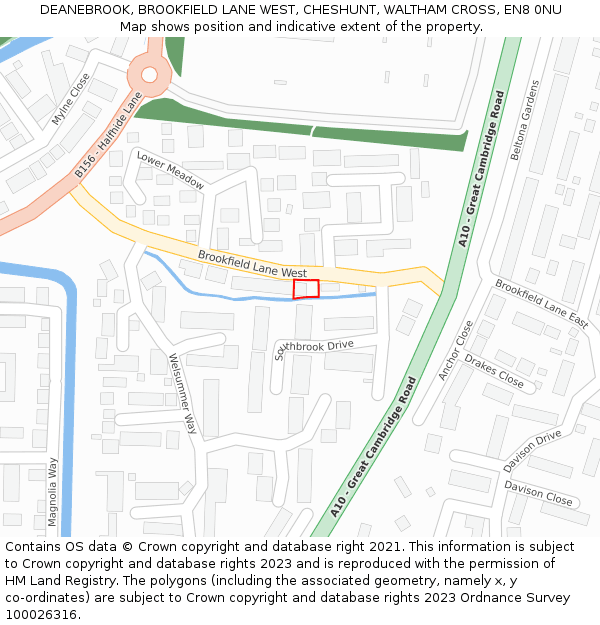 DEANEBROOK, BROOKFIELD LANE WEST, CHESHUNT, WALTHAM CROSS, EN8 0NU: Location map and indicative extent of plot