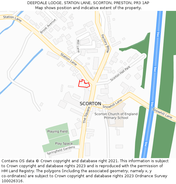 DEEPDALE LODGE, STATION LANE, SCORTON, PRESTON, PR3 1AP: Location map and indicative extent of plot