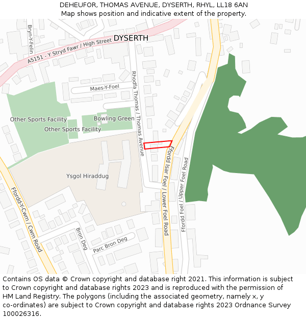 DEHEUFOR, THOMAS AVENUE, DYSERTH, RHYL, LL18 6AN: Location map and indicative extent of plot