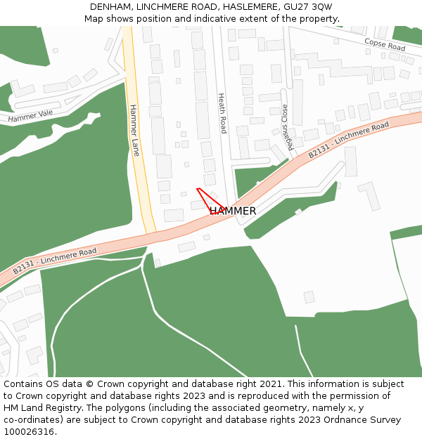 DENHAM, LINCHMERE ROAD, HASLEMERE, GU27 3QW: Location map and indicative extent of plot