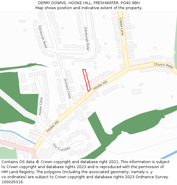 DERRY DOWNS, HOOKE HILL, FRESHWATER, PO40 9BH: Location map and indicative extent of plot