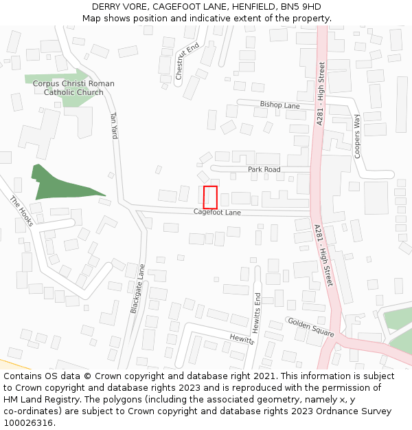 DERRY VORE, CAGEFOOT LANE, HENFIELD, BN5 9HD: Location map and indicative extent of plot