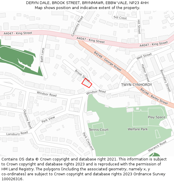 DERYN DALE, BROOK STREET, BRYNMAWR, EBBW VALE, NP23 4HH: Location map and indicative extent of plot