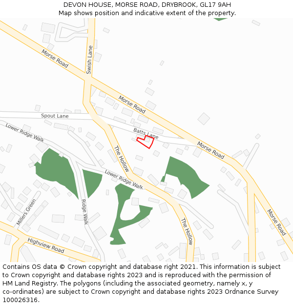 DEVON HOUSE, MORSE ROAD, DRYBROOK, GL17 9AH: Location map and indicative extent of plot