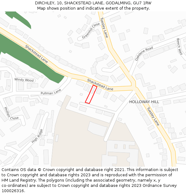 DIRCHLEY, 10, SHACKSTEAD LANE, GODALMING, GU7 1RW: Location map and indicative extent of plot