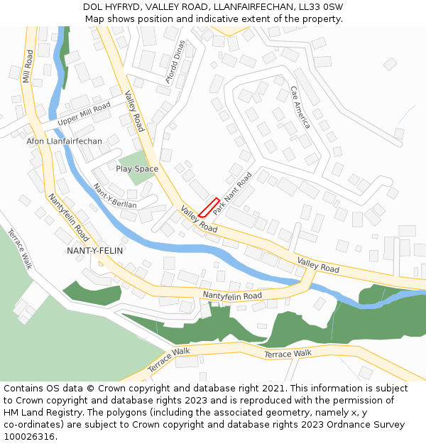 DOL HYFRYD, VALLEY ROAD, LLANFAIRFECHAN, LL33 0SW: Location map and indicative extent of plot