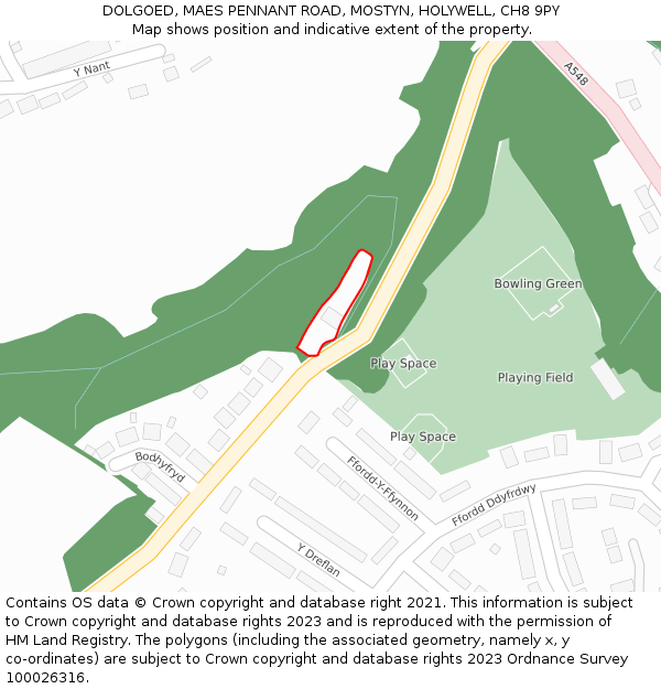 DOLGOED, MAES PENNANT ROAD, MOSTYN, HOLYWELL, CH8 9PY: Location map and indicative extent of plot