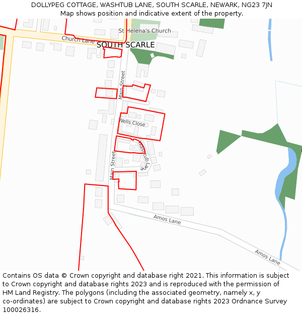 DOLLYPEG COTTAGE, WASHTUB LANE, SOUTH SCARLE, NEWARK, NG23 7JN: Location map and indicative extent of plot