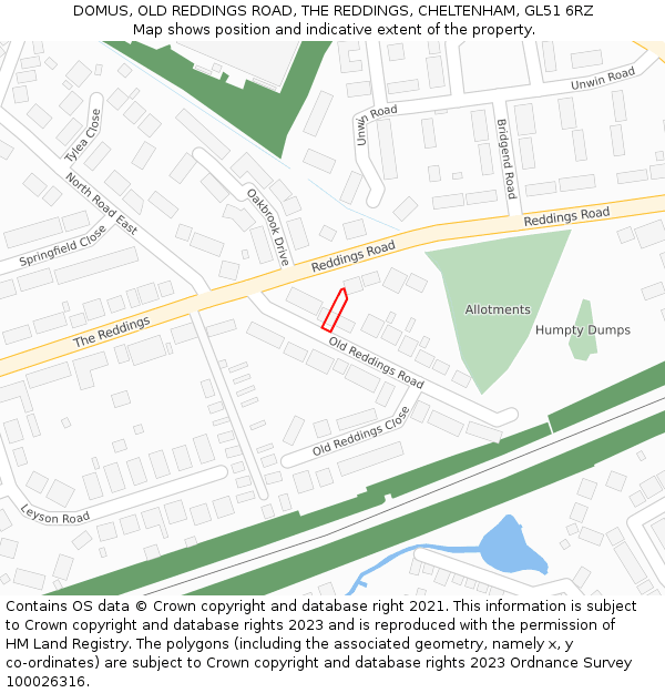 DOMUS, OLD REDDINGS ROAD, THE REDDINGS, CHELTENHAM, GL51 6RZ: Location map and indicative extent of plot