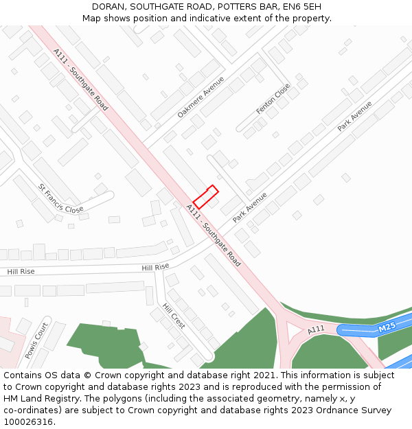 DORAN, SOUTHGATE ROAD, POTTERS BAR, EN6 5EH: Location map and indicative extent of plot