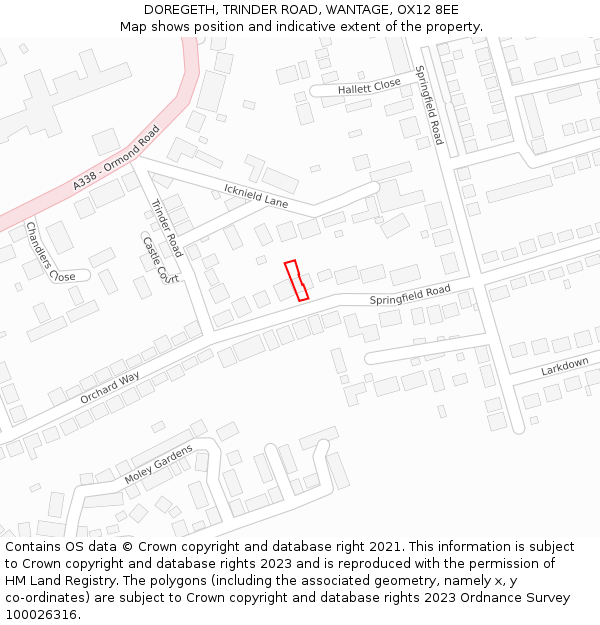 DOREGETH, TRINDER ROAD, WANTAGE, OX12 8EE: Location map and indicative extent of plot