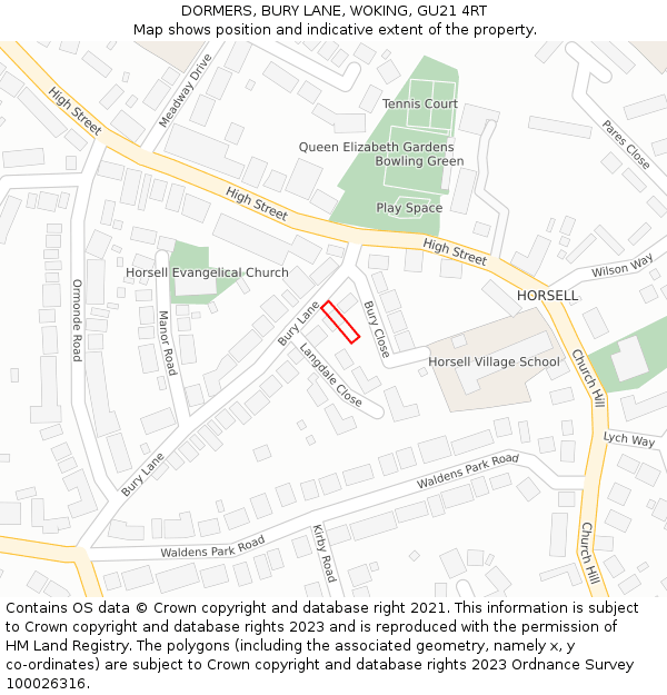 DORMERS, BURY LANE, WOKING, GU21 4RT: Location map and indicative extent of plot