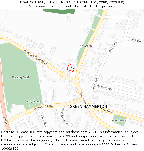 DOVE COTTAGE, THE GREEN, GREEN HAMMERTON, YORK, YO26 8BQ: Location map and indicative extent of plot