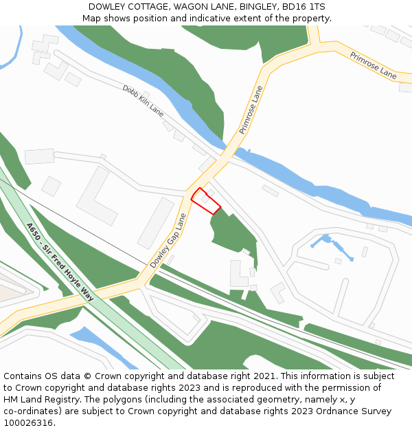 DOWLEY COTTAGE, WAGON LANE, BINGLEY, BD16 1TS: Location map and indicative extent of plot