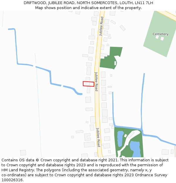 DRIFTWOOD, JUBILEE ROAD, NORTH SOMERCOTES, LOUTH, LN11 7LH: Location map and indicative extent of plot