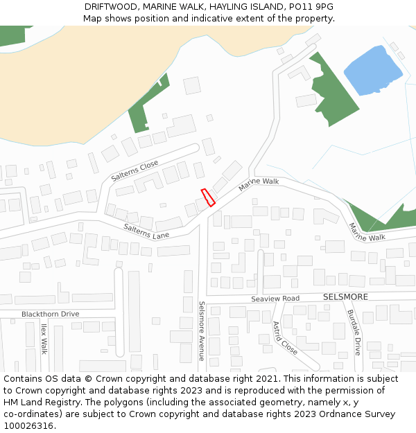 DRIFTWOOD, MARINE WALK, HAYLING ISLAND, PO11 9PG: Location map and indicative extent of plot