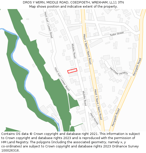DROS Y WERN, MIDDLE ROAD, COEDPOETH, WREXHAM, LL11 3TN: Location map and indicative extent of plot