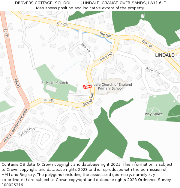 DROVERS COTTAGE, SCHOOL HILL, LINDALE, GRANGE-OVER-SANDS, LA11 6LE: Location map and indicative extent of plot