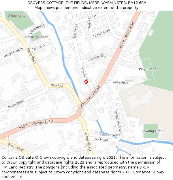 DROVERS COTTAGE, THE FIELDS, MERE, WARMINSTER, BA12 6EA: Location map and indicative extent of plot