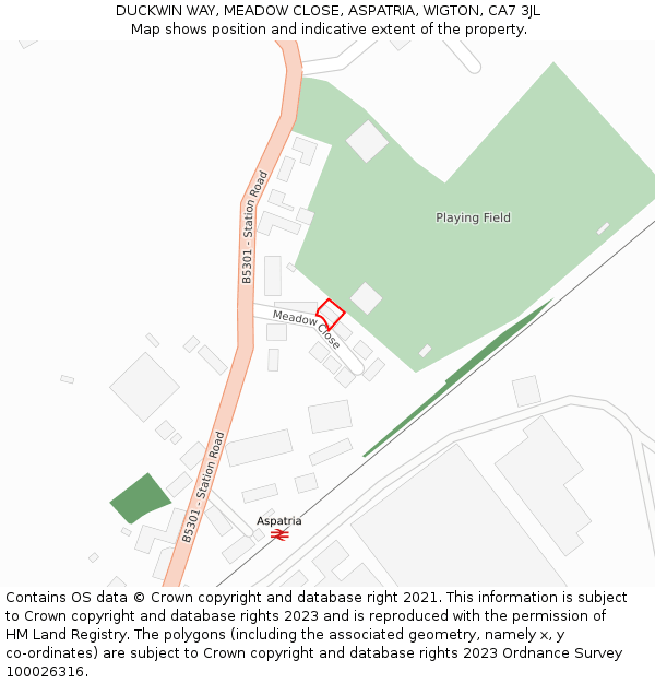 DUCKWIN WAY, MEADOW CLOSE, ASPATRIA, WIGTON, CA7 3JL: Location map and indicative extent of plot