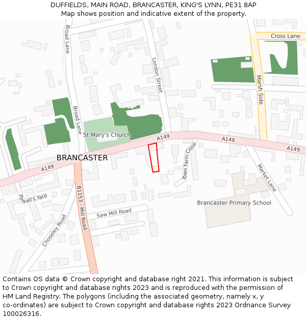 DUFFIELDS, MAIN ROAD, BRANCASTER, KING'S LYNN, PE31 8AP: Location map and indicative extent of plot