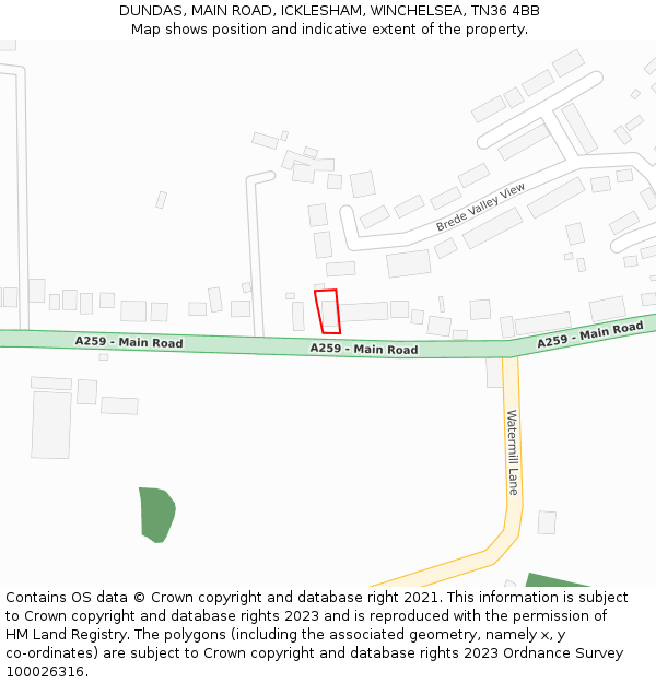 DUNDAS, MAIN ROAD, ICKLESHAM, WINCHELSEA, TN36 4BB: Location map and indicative extent of plot