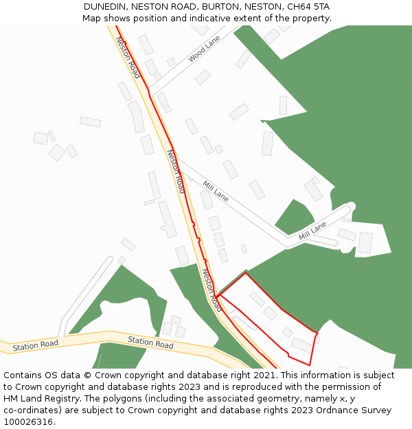 DUNEDIN, NESTON ROAD, BURTON, NESTON, CH64 5TA: Location map and indicative extent of plot