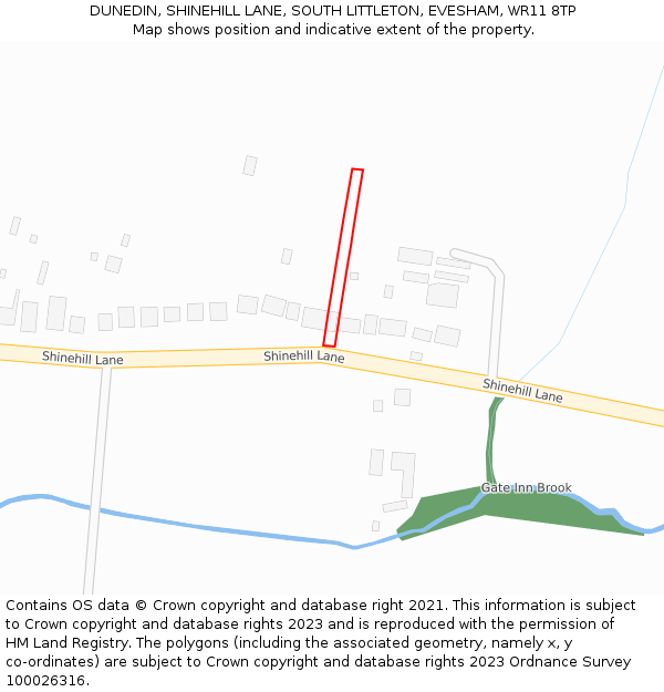 DUNEDIN, SHINEHILL LANE, SOUTH LITTLETON, EVESHAM, WR11 8TP: Location map and indicative extent of plot