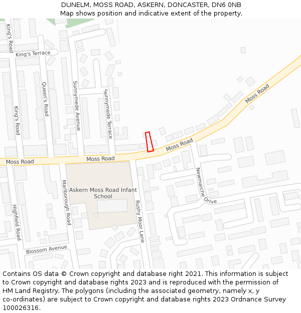 DUNELM, MOSS ROAD, ASKERN, DONCASTER, DN6 0NB: Location map and indicative extent of plot