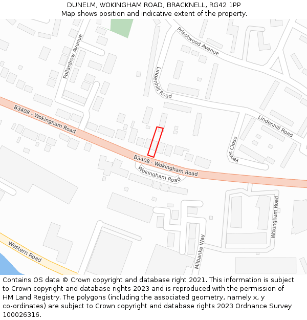 DUNELM, WOKINGHAM ROAD, BRACKNELL, RG42 1PP: Location map and indicative extent of plot