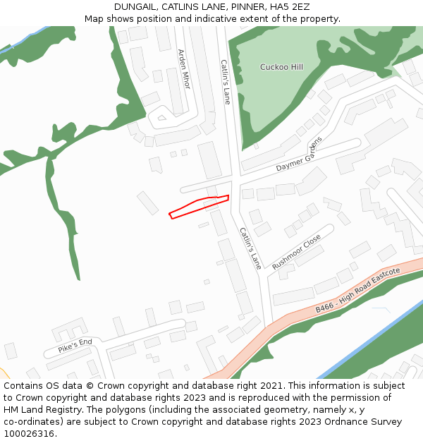 DUNGAIL, CATLINS LANE, PINNER, HA5 2EZ: Location map and indicative extent of plot